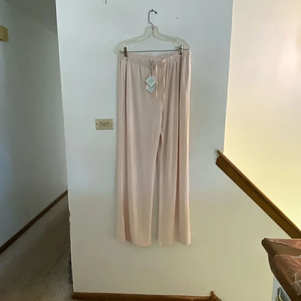 By Egreis Split Leg Wide Leg Pants Drawstring Waist NWT Size XL Pink